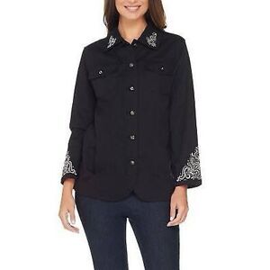 QUACKER FACTORY Scroll Embellished Woven Jacket Black Size 2X